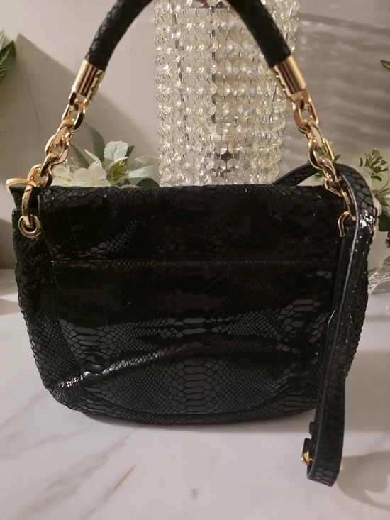 Michael Kors Black Snake-Embossed Leather Shoulder Bag - Picture 9 of 14